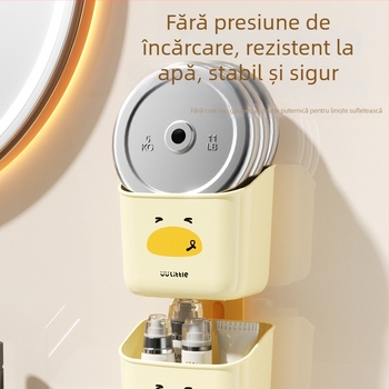 Organizator de baie cu ventuză, design desen animat, pentru cosmetice și produse de îngrijire, montaj pe perete fără găuri, PP