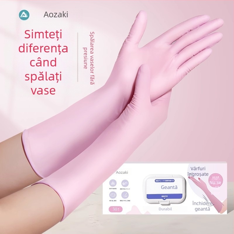 Mănuși din nitril pentru uz casnic, pentru spălat vase, durabile, impermeabile, de unică folosință, de clasă alimentară, cu lungime extinsă