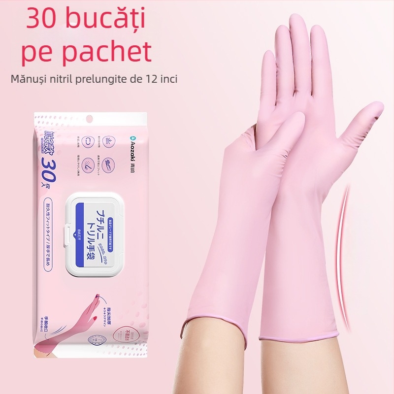 Mănuși din nitril pentru uz casnic, pentru spălat vase, durabile, impermeabile, de unică folosință, de clasă alimentară, cu lungime extinsă