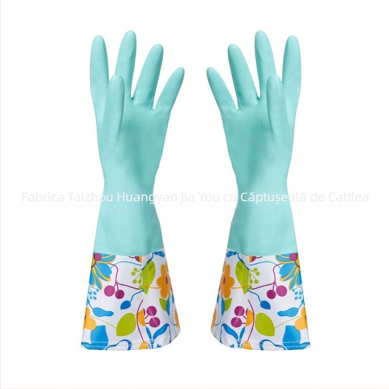 Mănuși din latex pentru uz casnic, căptușite cu fleece și versiune de vară, impermeabile, manșete colorate, pentru spălat haine și curățenie.