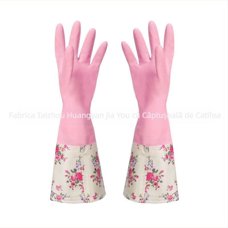 Mănuși din latex pentru uz casnic, căptușite cu fleece și versiune de vară, impermeabile, manșete colorate, pentru spălat haine și curățenie.