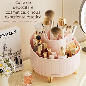 Organizer cosmetic rotativ pentru birou, pentru rujuri și machiaj, cutie de depozitare anti-praf cu compartimente, capacitate mare