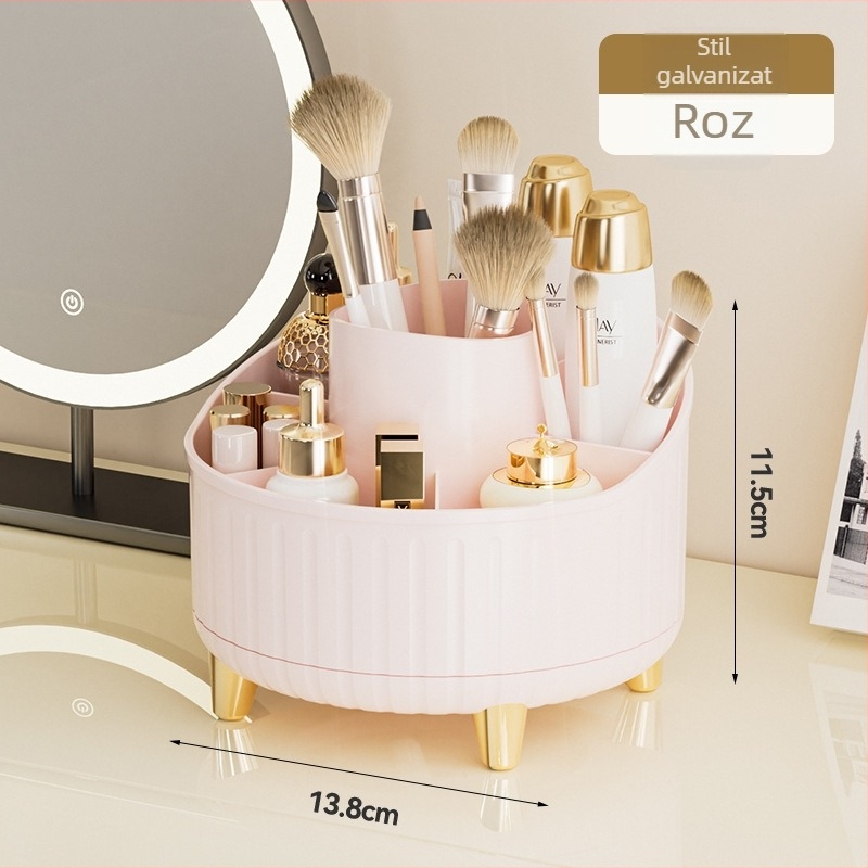 Organizer cosmetic rotativ pentru birou, pentru rujuri și machiaj, cutie de depozitare anti-praf cu compartimente, capacitate mare