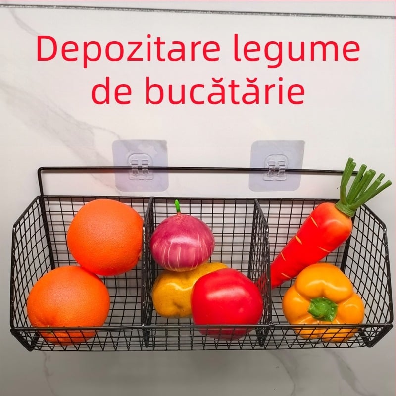 Raft metalic montat pe perete pentru usturoi și ghimbir, organizator de bucătărie