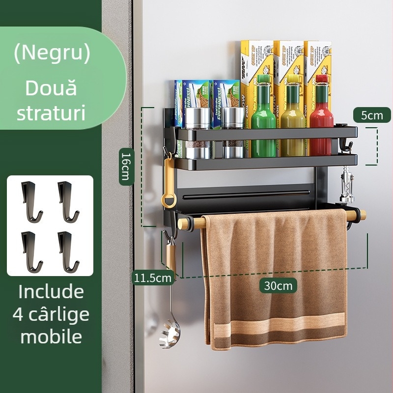Raft magnetic de bucătărie din oțel inoxidabil pentru ușa laterală a frigiderului, raft multifuncțional pentru depozitare și condimente, fără găuri