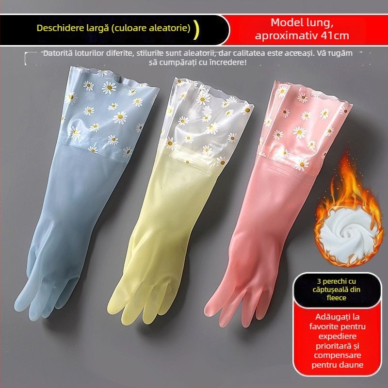 Mănuși de vase din latex, căptușite cu fleece, durabile, lungi, groase, pentru sarcini casnice de iarnă