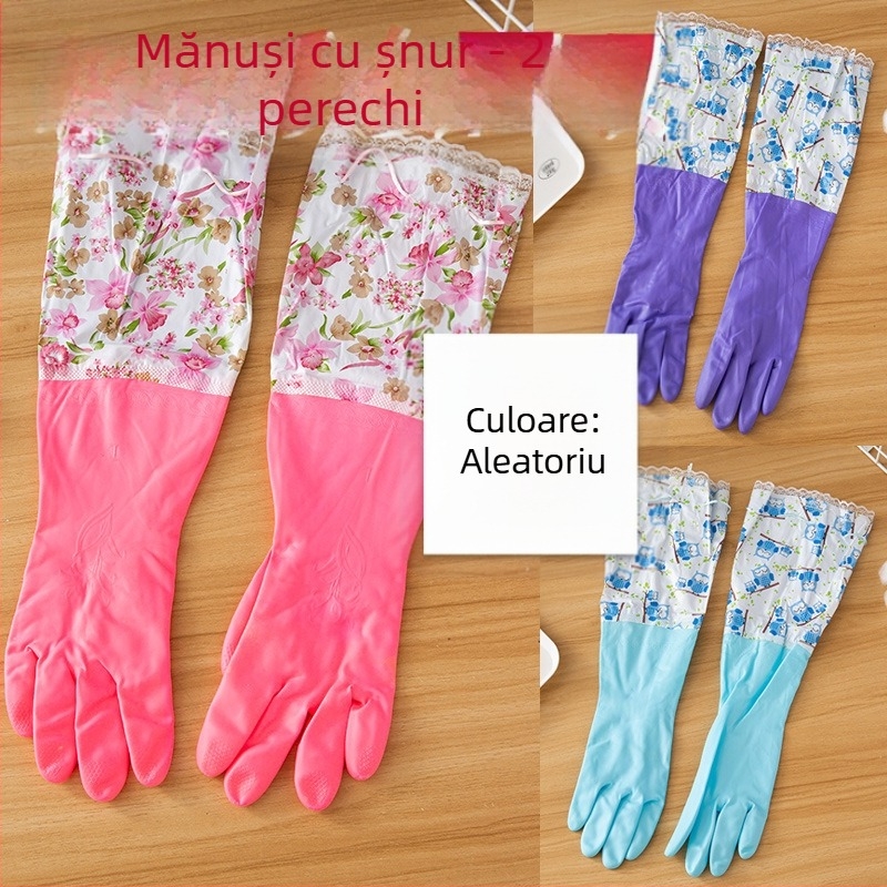 Mănuși de bucătărie din latex, manșetă, pentru femei - antiderapante, impermeabile, lungime extinsă, căptuțite cu fleece pentru curățenie, spălat vase și treburi gospodărești