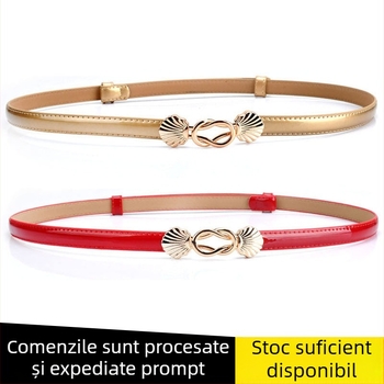 Curea subțire din piele naturală pentru femei, curea decorativă talie în stil coreean, 100 cm, două straturi de piele de vită, cataramă din aliaj
