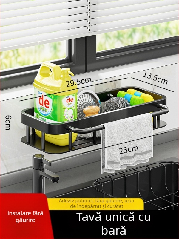 Raft de bucătărie montat pe perete pentru cârpe de vase – multifuncțional, fără găuri, organizator de drenaj lângă chiuvetă