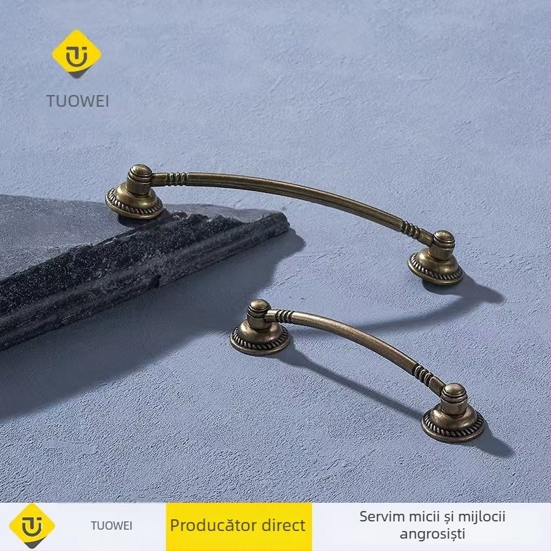 Mâner pentru mobilier, stil minimalist european, cu două găuri, culoare bronz antic, din aliaj de zinc