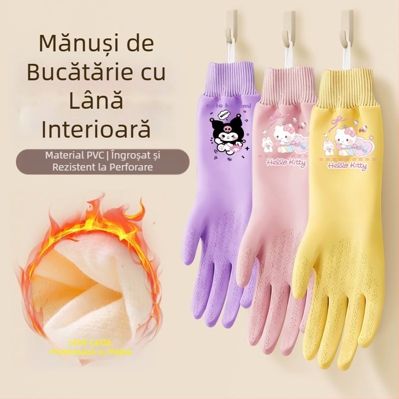 Mănuși de bucătărie cu căptușeală din fleece, impermeabile și durabile, pentru spălat vase, gătit și spălat haine