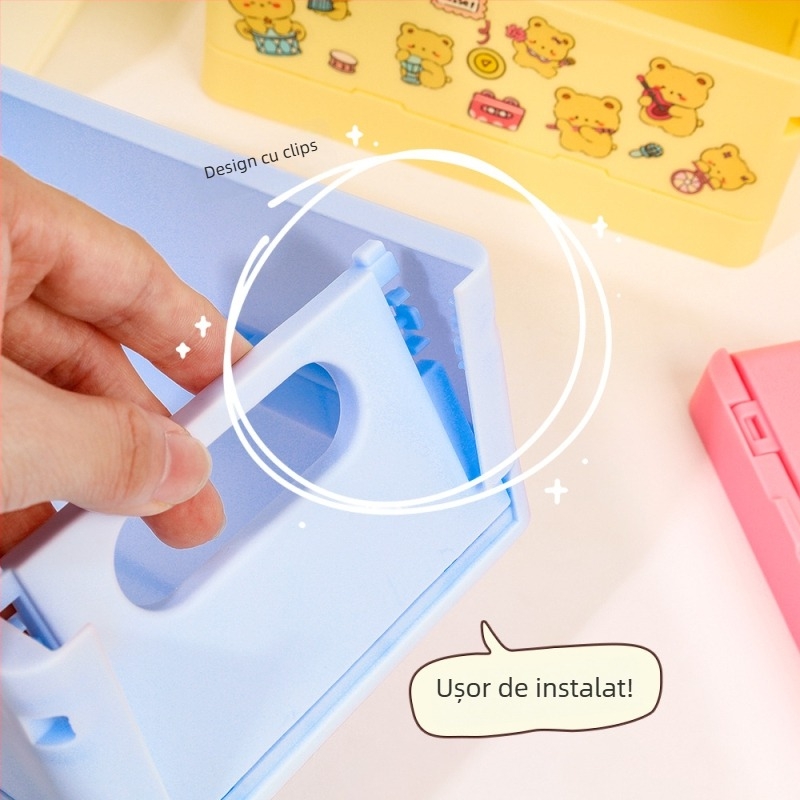 Cutie de birou, culoare bomboană, pliabilă din plastic, cu capacitate mare