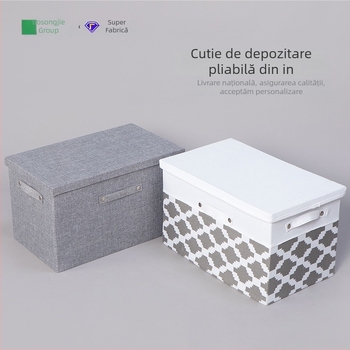 Cutie de depozitare pătrată, din bumbac-lână, pentru haine, documente și jucării, pliabilă și ușor de transportat