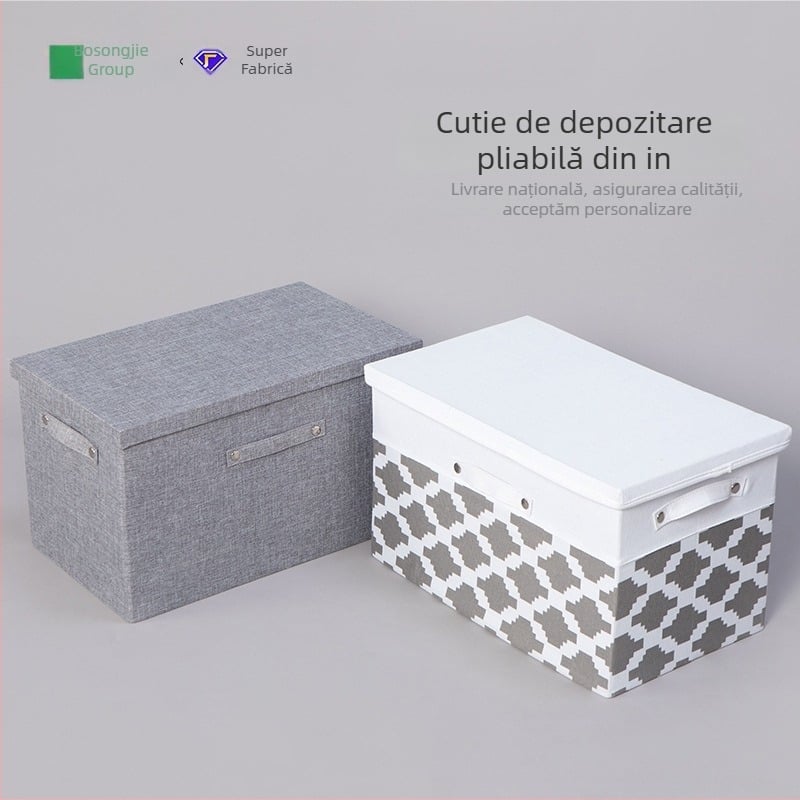 Cutie de depozitare pătrată, din bumbac-lână, pentru haine, documente și jucării, pliabilă și ușor de transportat