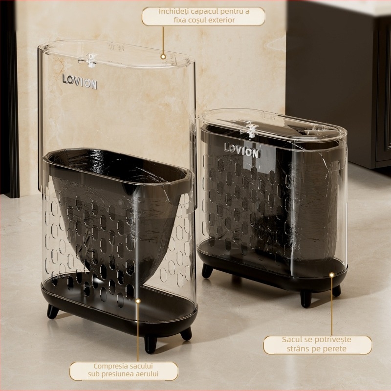 Coș de gunoi pentru spații înguste, cu capac apăsat, roți pivotante, design elegant, pentru baie, sufragerie și bucătărie