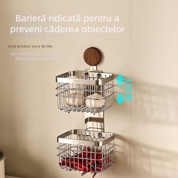Coș de bucătărie montat pe perete din lemn de nuc – pentru ceapă verde, ghimbir și usturoi, fără găuri – multifuncțional pentru legume și fructe