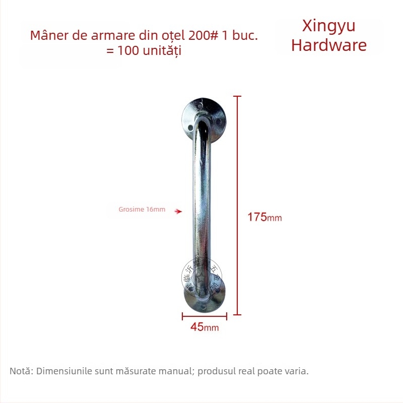 Mâner de ușă din tijă circulară de oțel, galvanizat, pentru uși industriale grele