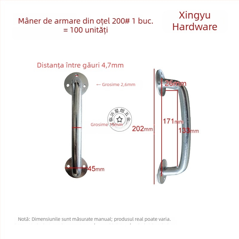 Mâner de ușă din tijă circulară de oțel, galvanizat, pentru uși industriale grele
