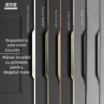 Mâner invizibil pentru dulap cu etanșare pe margine, prelungit, negru, fără găuri, încastrat