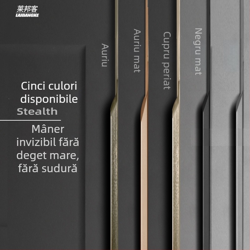 Mâner invizibil pentru dulap cu etanșare pe margine, prelungit, negru, fără găuri, încastrat