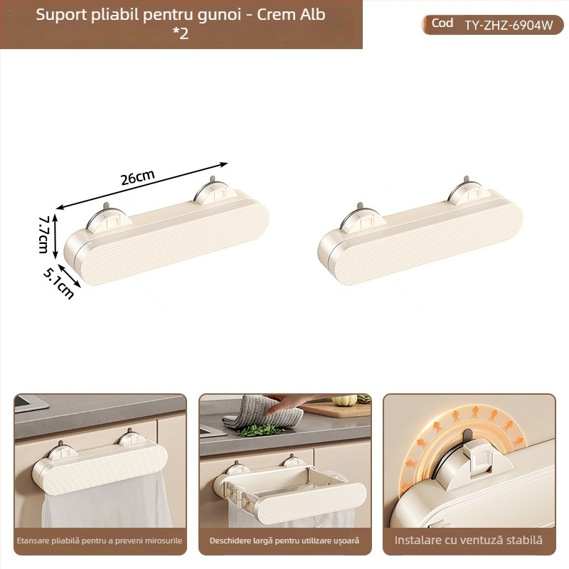 Medi Suport de perete cu ventuză pentru sacoșe de gunoi, bucătărie și baie