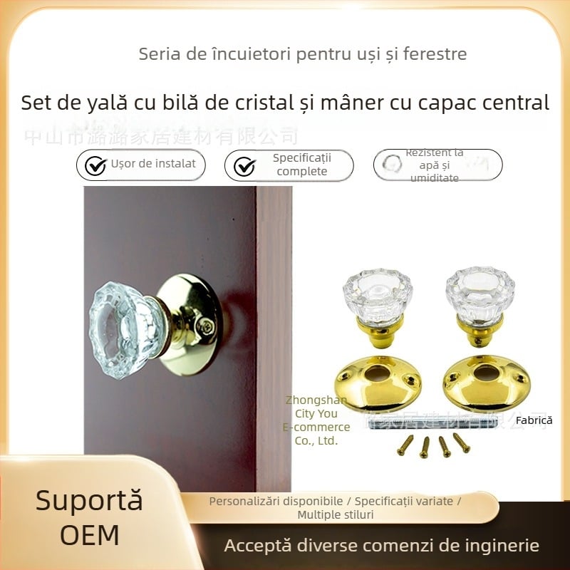 Mâner de ușă din sticlă cristală pentru interior — design vintage, hardware elegant pentru uși din sticlă glisante