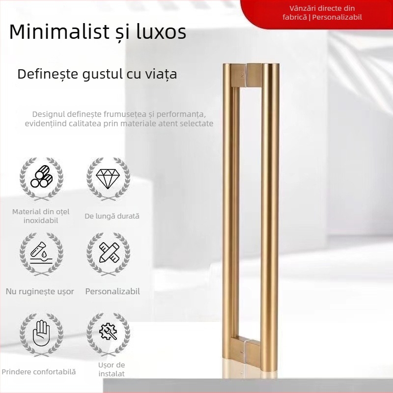 Mâner pentru ușă de sticlă din oțel inoxidabil, țeavă pătrată, formă H, finisaj oglindă șlefuit