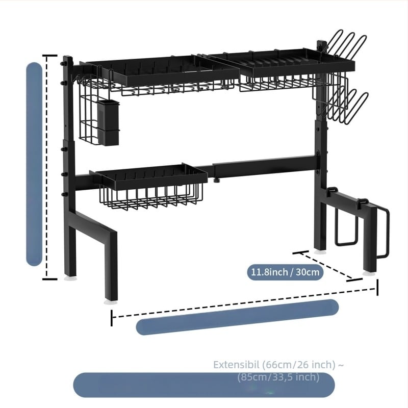 Raft extensibil pentru chiuveta de bucătărie, pentru farfurii și vase, uscarea