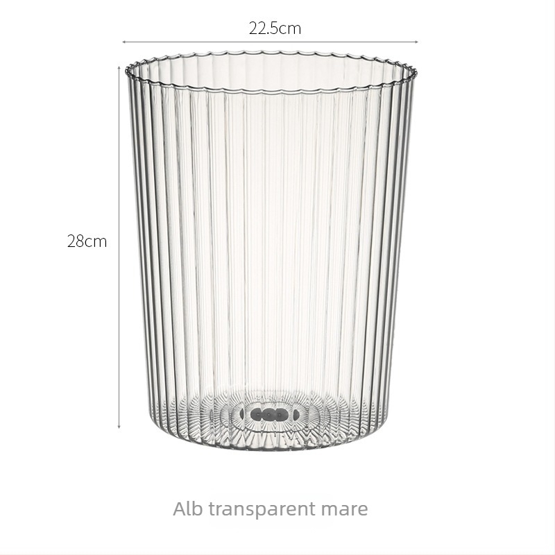 Coș transparent de gunoi, în stil INS, cu gură rotundă, capacitate mare, design creativ cu inel de presare, pentru dormitor sau living, plastic gros de calitate.