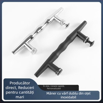 Mâner de ușă din oțel inoxidabil, cu vârfuri duble, finisaj negru mat, potrivit pentru uși și balustrade de scări