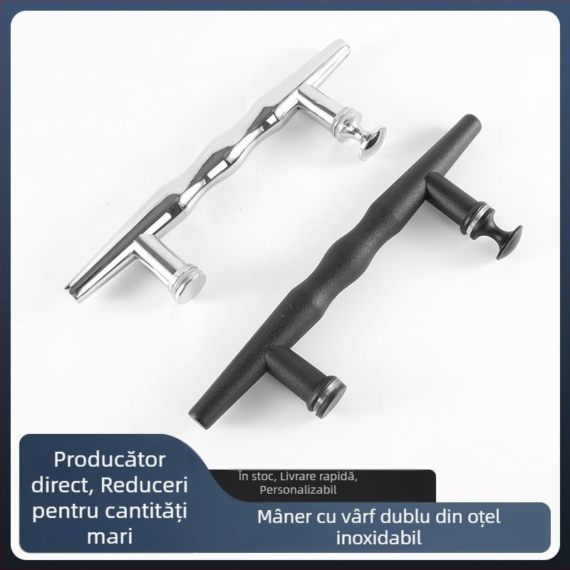 Mâner de ușă din oțel inoxidabil, cu vârfuri duble, finisaj negru mat, potrivit pentru uși și balustrade de scări