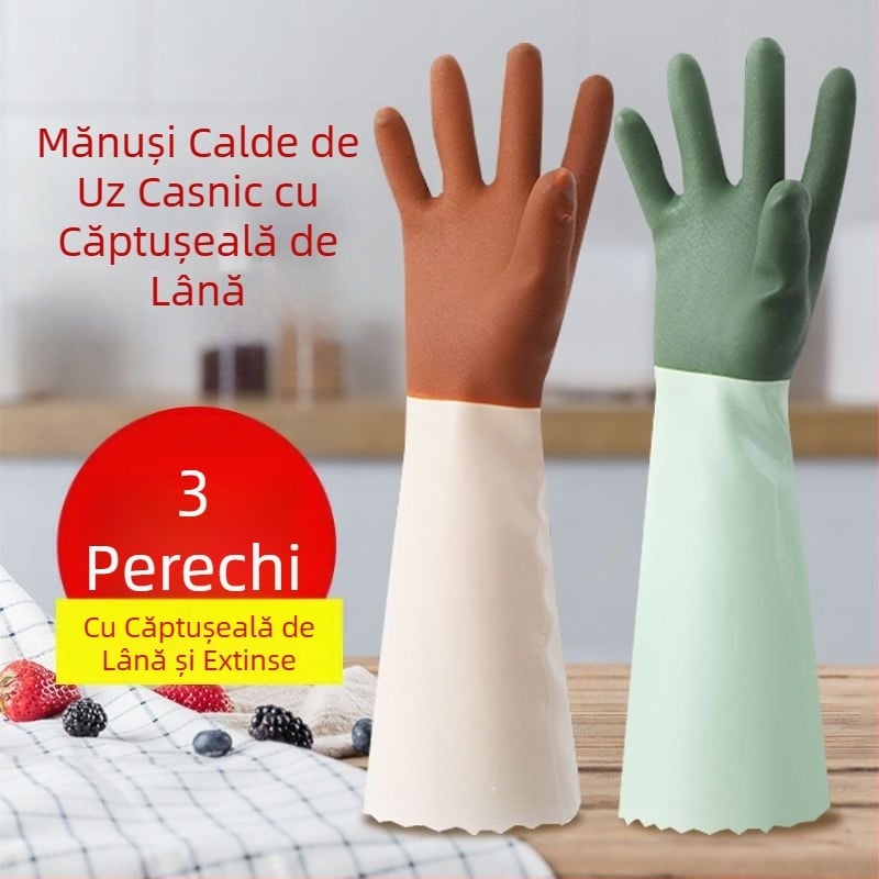 Mănuși de bucătărie din latex, pentru treburi casnice, căptușite cu catifea, durabile pe timp de iarnă, mănuși lungi pentru spălat vase