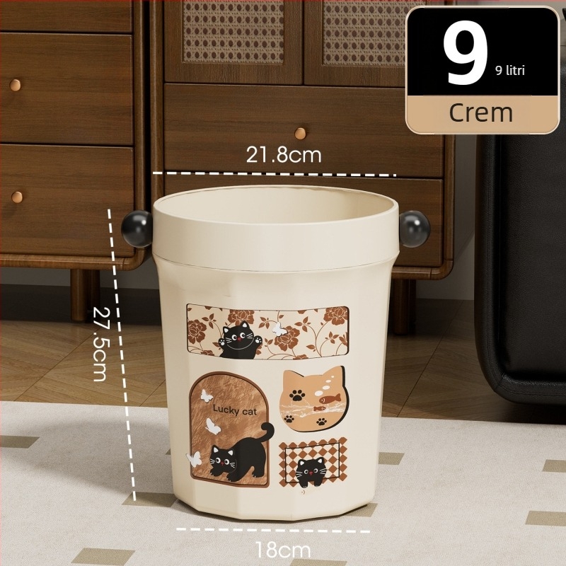 Coș de gunoi pentru uz casnic, 12 L, model nou 2025, stil luxos mid-century pentru living, bucătărie și dormitor, fără capac