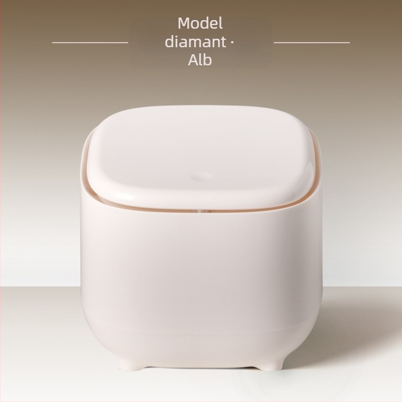 Mini coș de gunoi cu capac pentru birou, design pătrat cu două etaje, pentru birou și casă, aspect drăguț și creativ