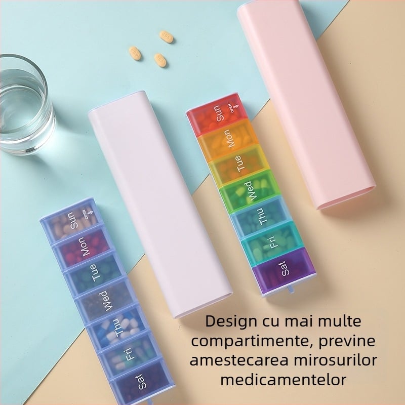 Organizator nou de medicamente cu 7 compartimente, portabil, capacitate mare pentru o săptămână de vitamine și medicamente