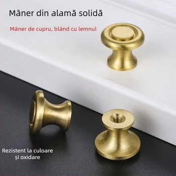 Mâner din alamă pentru sertare și dulapuri, design modern minimalist, alamă solidă, cu o singură gaură