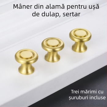 Mâner din alamă pentru sertare și dulapuri, design modern minimalist, alamă solidă, cu o singură gaură