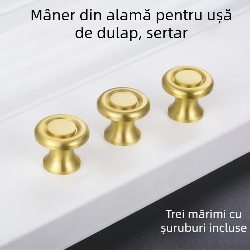 Mâner din alamă pentru sertare și dulapuri, design modern minimalist, alamă solidă, cu o singură gaură