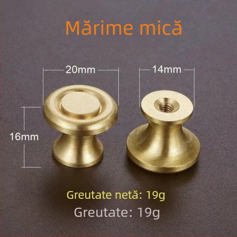 Mâner din alamă pentru sertare și dulapuri, design modern minimalist, alamă solidă, cu o singură gaură