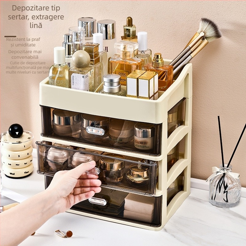 Cutie de depozitare din plastic, protecție împotriva prafului pentru cosmetice, dulap mare de birou pentru depozitare, etajări multiple pentru îngrijirea pielii