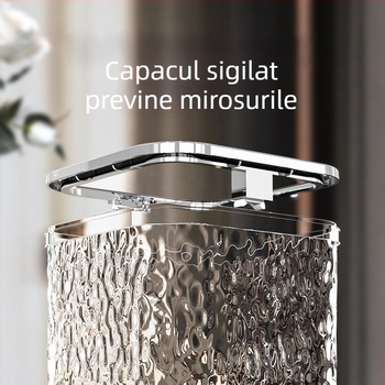 Coș de gunoi de birou cu capac, textură în valuri de apă, pătrat, din plastic, sub 4 litri, pentru living, birou și dormitor