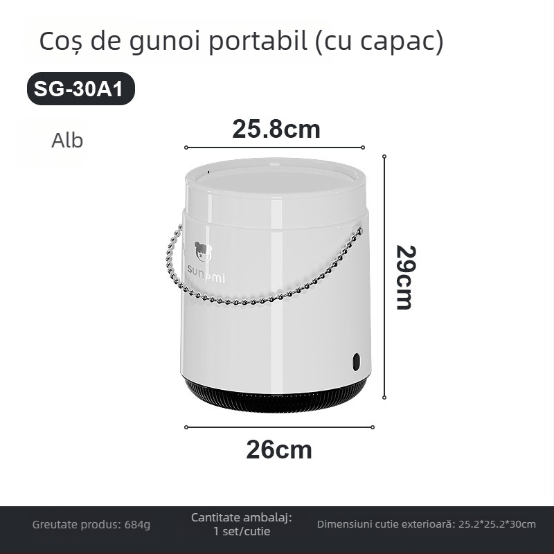 Coș de gunoi cu capac, stil american mid-century, portabil pentru uz casnic — sufragerie, bucătărie, baie, plastic, 12 L