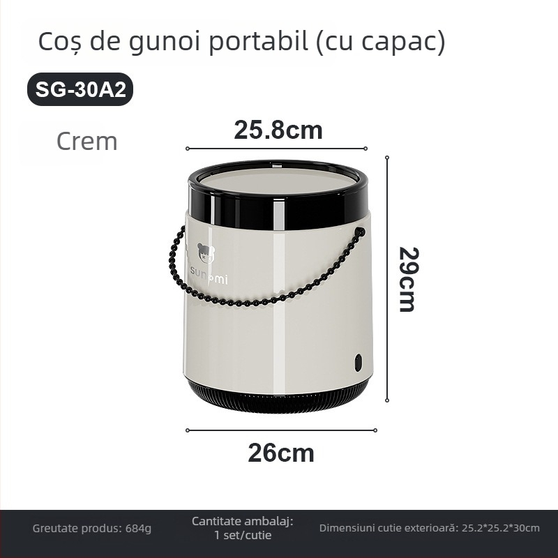 Coș de gunoi cu capac, stil american mid-century, portabil pentru uz casnic — sufragerie, bucătărie, baie, plastic, 12 L