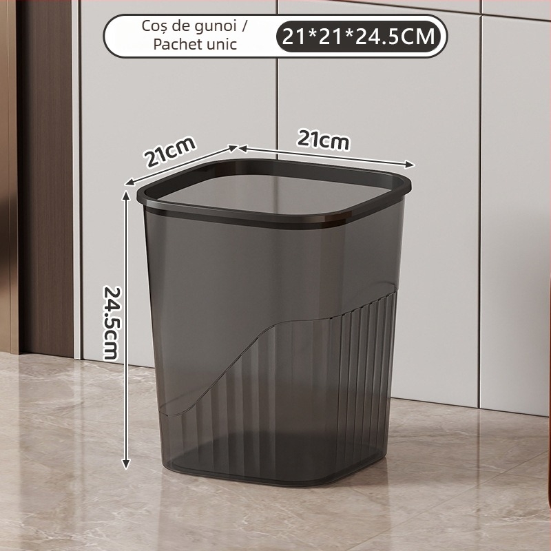 Coș de gunoi pătrat transparent din plastic cu capac, pentru baie și birou, 12 L