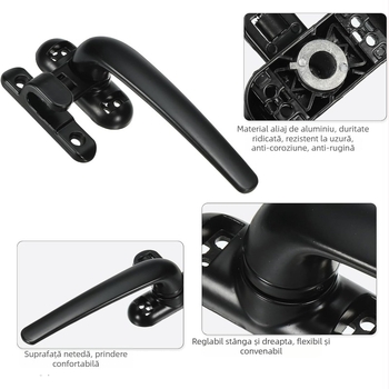 Mâner de fereastră din aluminiu, tip 50, pentru ferestre glisante și batante, aluminiu cu barieră termică, mâner cu rulment în formă de 7, accesorii pentru uși și ferestre
