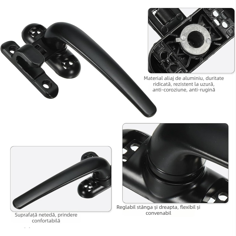 Mâner de fereastră din aluminiu, tip 50, pentru ferestre glisante și batante, aluminiu cu barieră termică, mâner cu rulment în formă de 7, accesorii pentru uși și ferestre