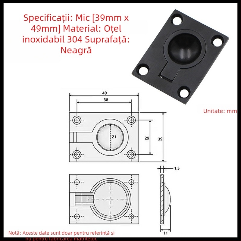 Mâner plat din oțel inoxidabil 304, încastrat, ascuns, pentru uși de dulap și hatch-uri pe bărci și vehicule de recreere