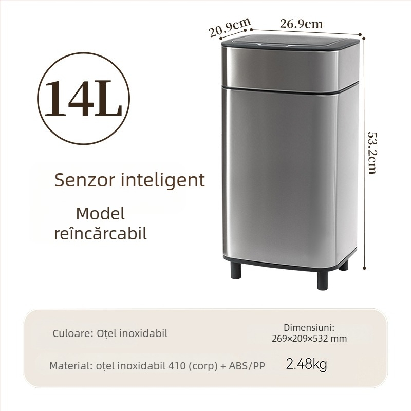 Shuangyi coș de gunoi din oțel inoxidabil, capac mare, cu senzor inteligent, pentru uz casnic în bucătărie