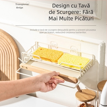 Raft de scurgere pentru chiuvetă, montat pe perete, fără găuri, organizator de bucătărie pentru bureți și cârpe