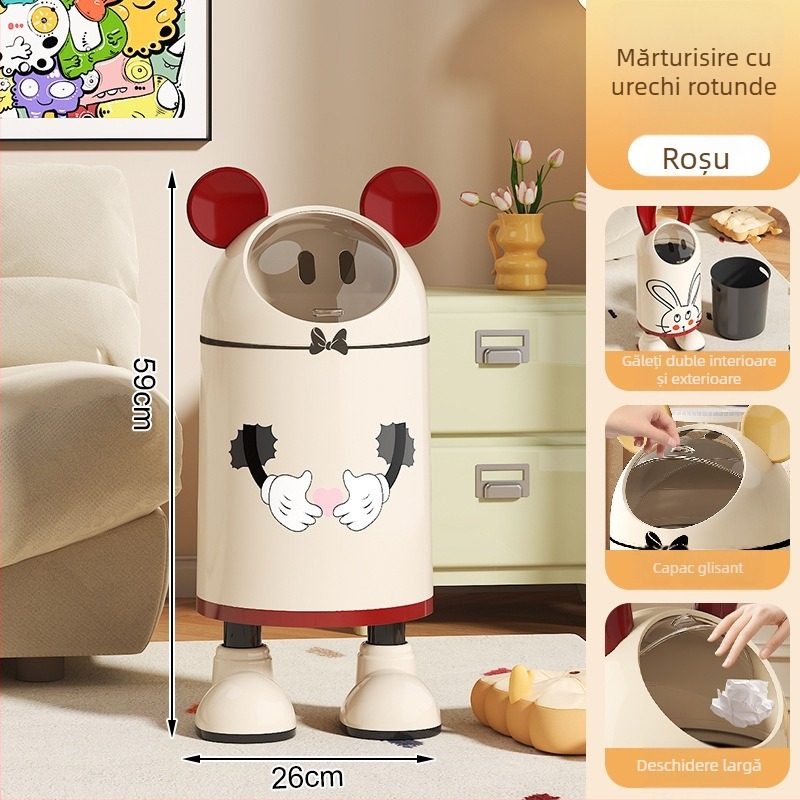Coș de gunoi pentru uz casnic, 8L, cu capac basculant, stil modern 2025, design drăguț cu urechi de iepure